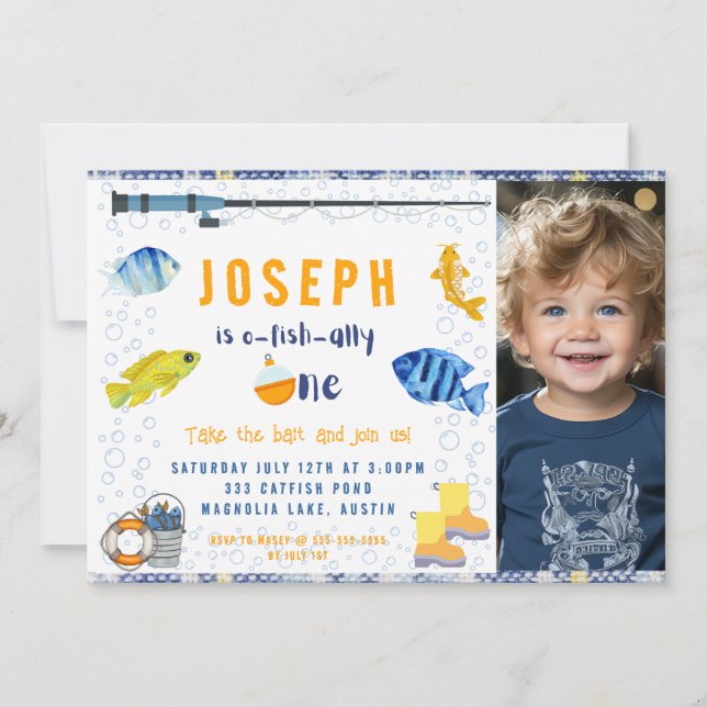 Invitación O Fish Ally One Fishing 1er cumpleaños foto (Anverso)