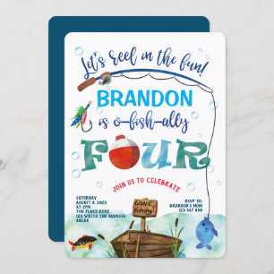 Invitación O-fish-Ally, Pequeño Pescador, 4° cumpleaños de pe