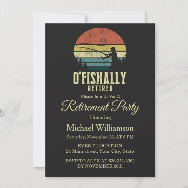 Invitación O-fish-ally Retired fishing retirement party (Anverso)
