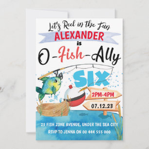 Invitación O-Fish-Ally Seis pescadores Sexto cumpleaños