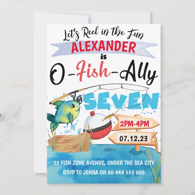 Invitación O-Fish-Ally Siete pescadores 7º cumpleaños (Anverso)