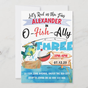 Invitación O-Fish-Ally Tres pescadores 3er cumpleaños