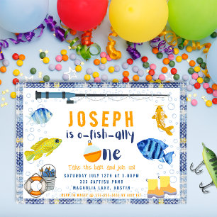 Invitación O Fish Ally Un Pescador Primer Cumpleaños