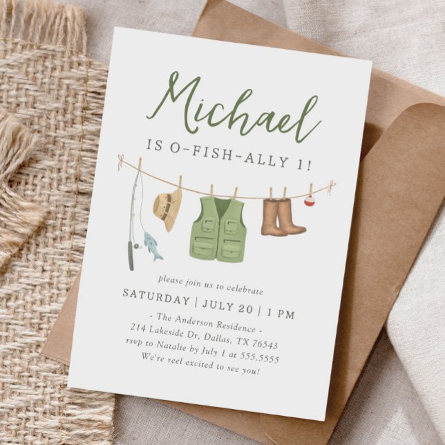 Invitación O-Fish-Ally Un pescador Primer cumpleaños (Subido por el creador)