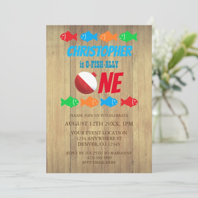Invitación O-Fish-Ally Un pescador Primer cumpleaños (Anverso de pie)