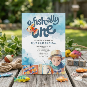 Invitación O-fish-ialmente Un Niño Pescador Cumple 1 Año