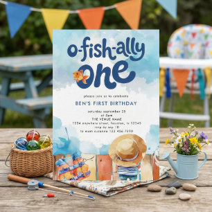 Invitación O-fish-ialmente Un Niño Pescador Cumple 1 Año