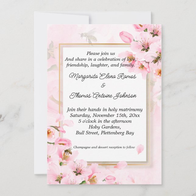 Invitación o invitación a la boda floral rosa (Anverso)