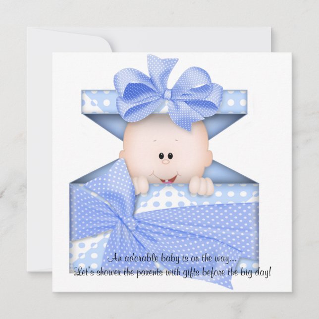 Invitación o invitación azul de la ducha del bebé (Anverso)