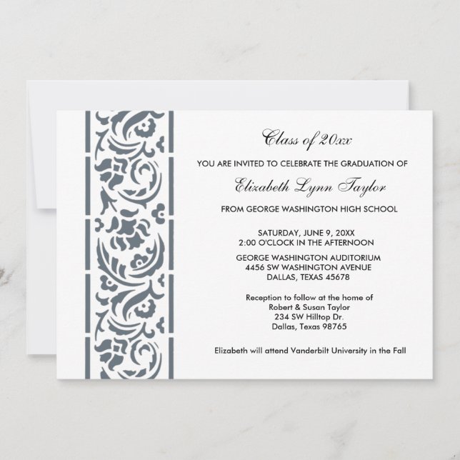 Invitación o invitación de graduación de borde azu (Anverso)