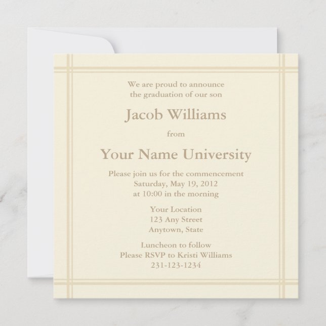 Invitación o Invitación de graduación de Cream Squ (Anverso)