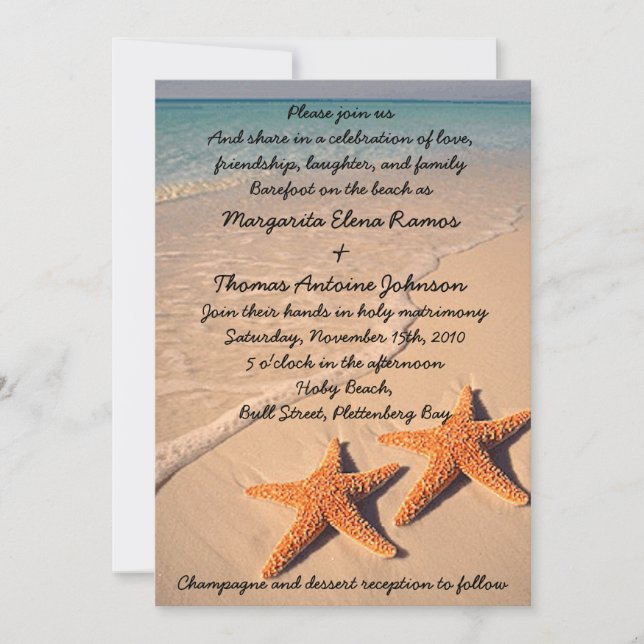 Invitación o invitación de Starfish Beach Wedding (Anverso)