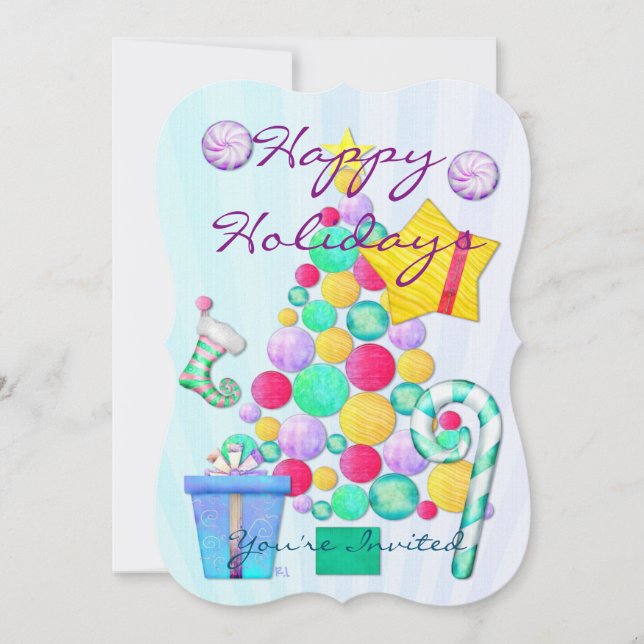 Invitación O Navidades Whimsey Folk Art (Anverso)