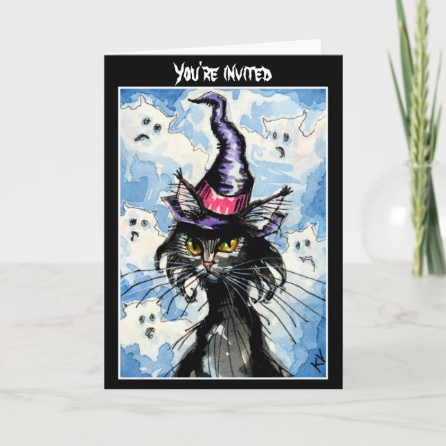 Invitación o tarjeta de saludo de Black Cat Hallow (Anverso)
