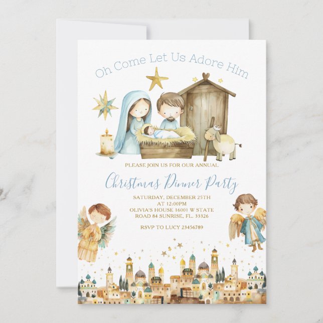 Invitación O Venga, Adorémosle Fiesta Cristiana Natividad (Anverso)