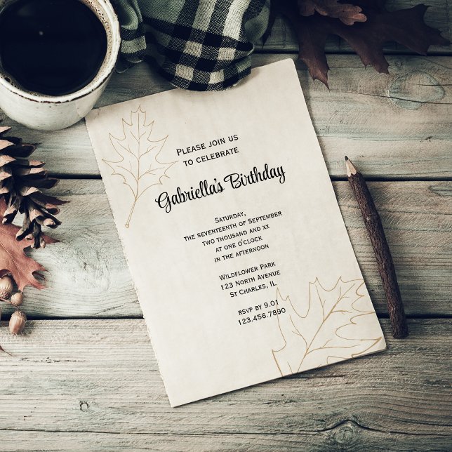 Invitación Oak de otoño deja fiesta de cumpleaños (Subido por el creador)
