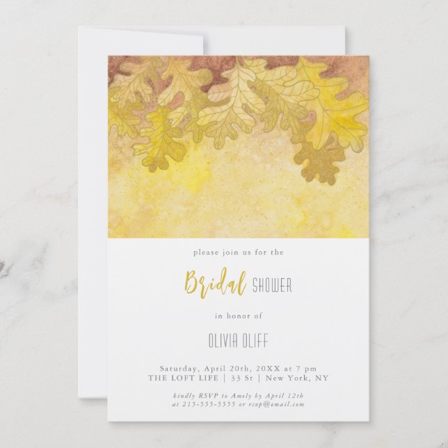 Invitación Oak otoñal deja ducha de novia (Anverso)