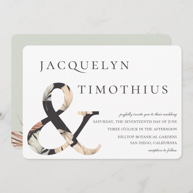 Invitación Oasis costero Boho-Moda Ampersand Boda (Anverso / Reverso)