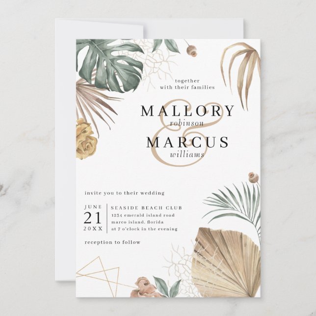 Invitación Oasis tropical Boda de la isla de Pampas (Anverso)
