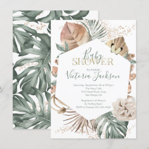 Invitación Oasis Tropical Palm Leaf Gold Baby Shower