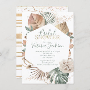 Invitación Oasis Tropical Palm Leaf Gold Bridal Ducha