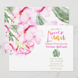 Invitación Oasis Tropical Rosa Verde Floral Hawaiano Dulce 16