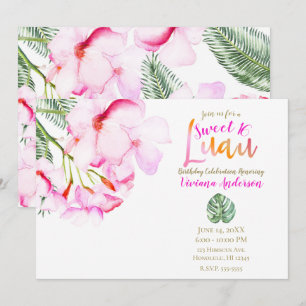 Invitación Oasis Tropical Rosa Verde Floral Hawaiano Dulces 1