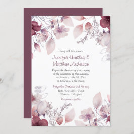 Invitación Oberenjena, Púrpura Dusto, Floral Rosa Mauve