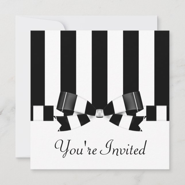 Invitación Obra clásica rayada negra y blanca de la boda (Anverso)