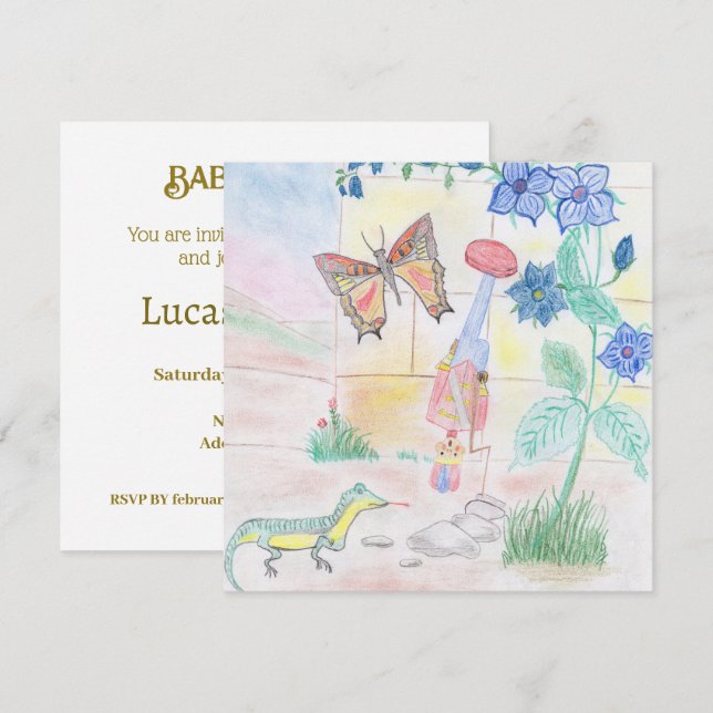 Invitación Obra de arte de niños personalizados, juguete de d (Anverso / Reverso)