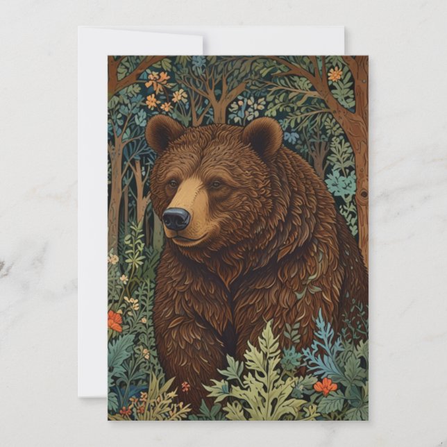 Invitación Obra de arte de oso marrón retro boho bosque (Anverso)