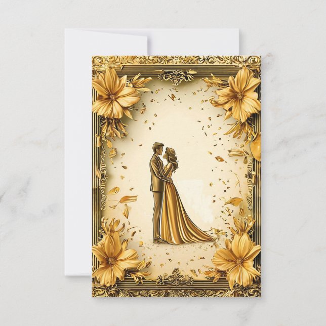 Invitación Obra de oro elegante de pareja romántica boda (Anverso)