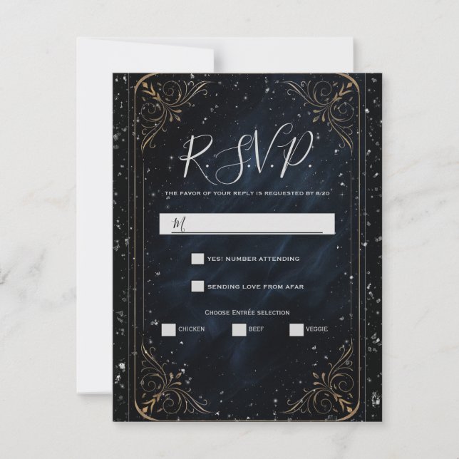 Invitación Obsidian Oracle Midnight Elegance Wedding RSVP (Anverso)