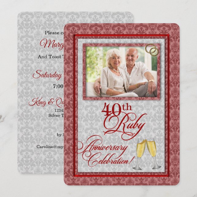 Invitación OBSOLETO: Damasco del 40 aniversario de Ruby (Anverso / Reverso)