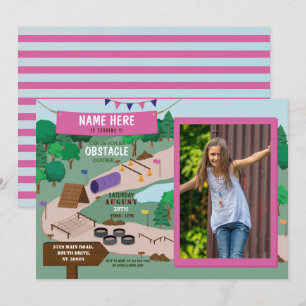 Invitación Obstacle Course Birday Photo Adventure Park Pink