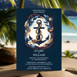 Invitación Obtén a Rope Knot Boda Náutico Azul de la Marina d