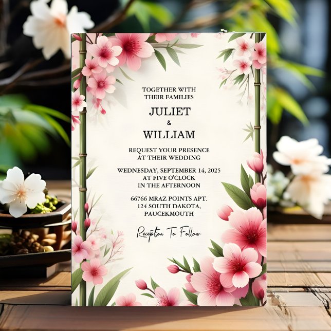 Invitación Obtén Bambú de madera Boda de flores de cerezo ros (Subido por el creador)