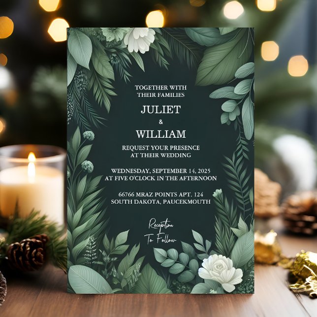 Invitación Obtén Boda Verde Oscuro de la Planta Natural Fores (Subido por el creador)
