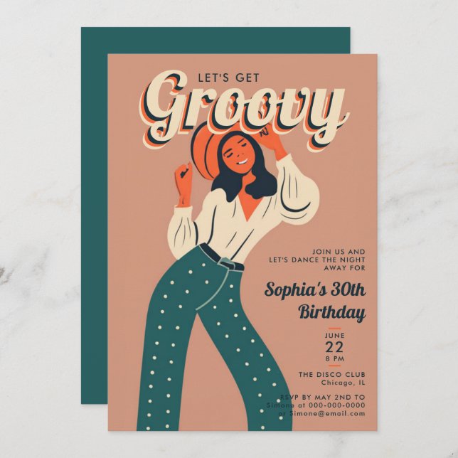 Invitación Obtén Groovy Fiesta de danza Retro 30 cumpleaños (Anverso / Reverso)