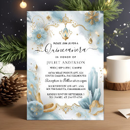 Invitación Obtén Luz Azul Azul Quinceanera De Oro Con Hielo D