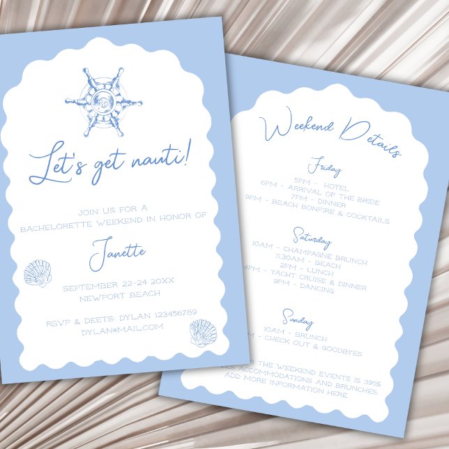 Invitación Obtén Nauti Blue Nautical Bachelorette Weekend (Get Nauti Blue Nautical Bachelorette Weekend Invitation)