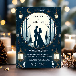Invitación Obtén Rustic Forest Stars Snow Bright WinWedding