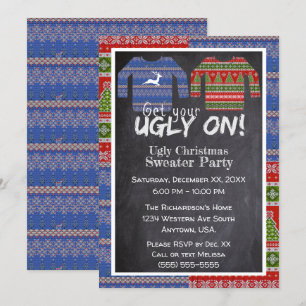 Invitación Obtén Tu Feo En Navidades De Knit Fiesta De Suéter