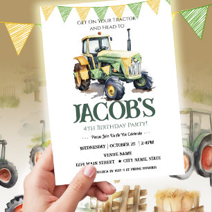 Invitación Obtén tu Tractor 4º niño de cumpleaños