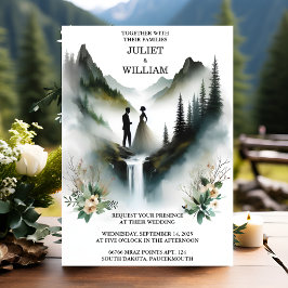 Invitación Obtener el Boda de montaña húmeda de nubes de lluv