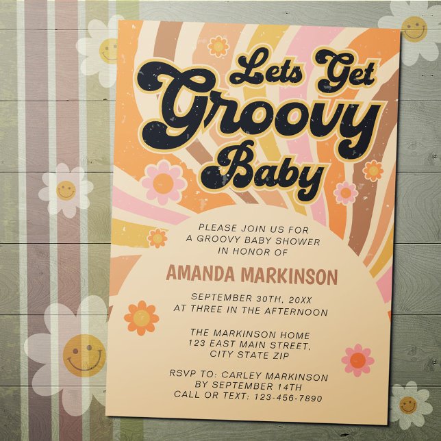 Invitación Obtengamos Groovy Retro Baby Shower (Subido por el creador)