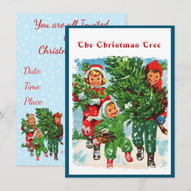 Invitación Obteniendo el árbol de Navidad (Anverso / Reverso)