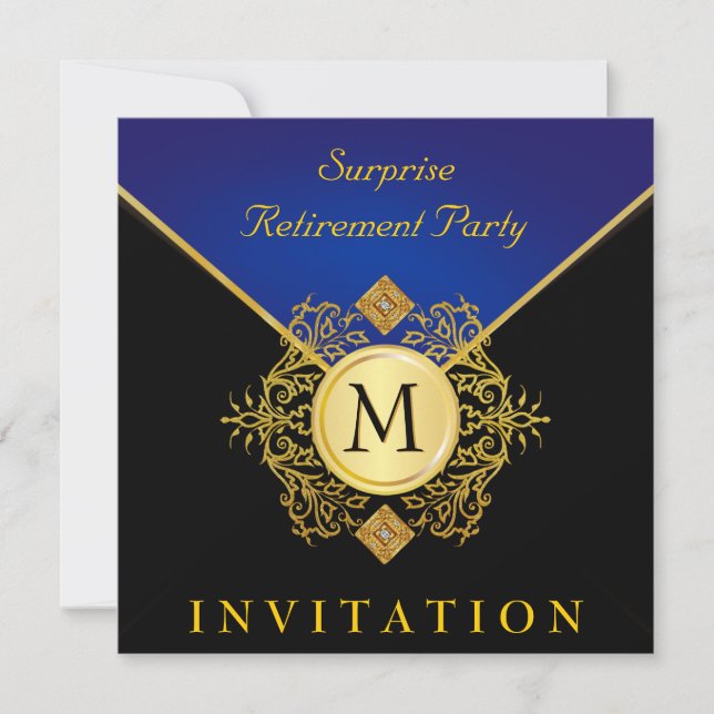 Invitación Ocasión especial del monograma azul negro elegante (Anverso)
