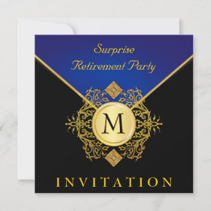 Invitación Ocasión especial del monograma azul negro elegante