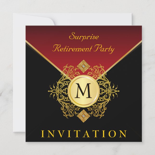 Invitación Ocasión especial del monograma rojo negro elegante (Anverso)
